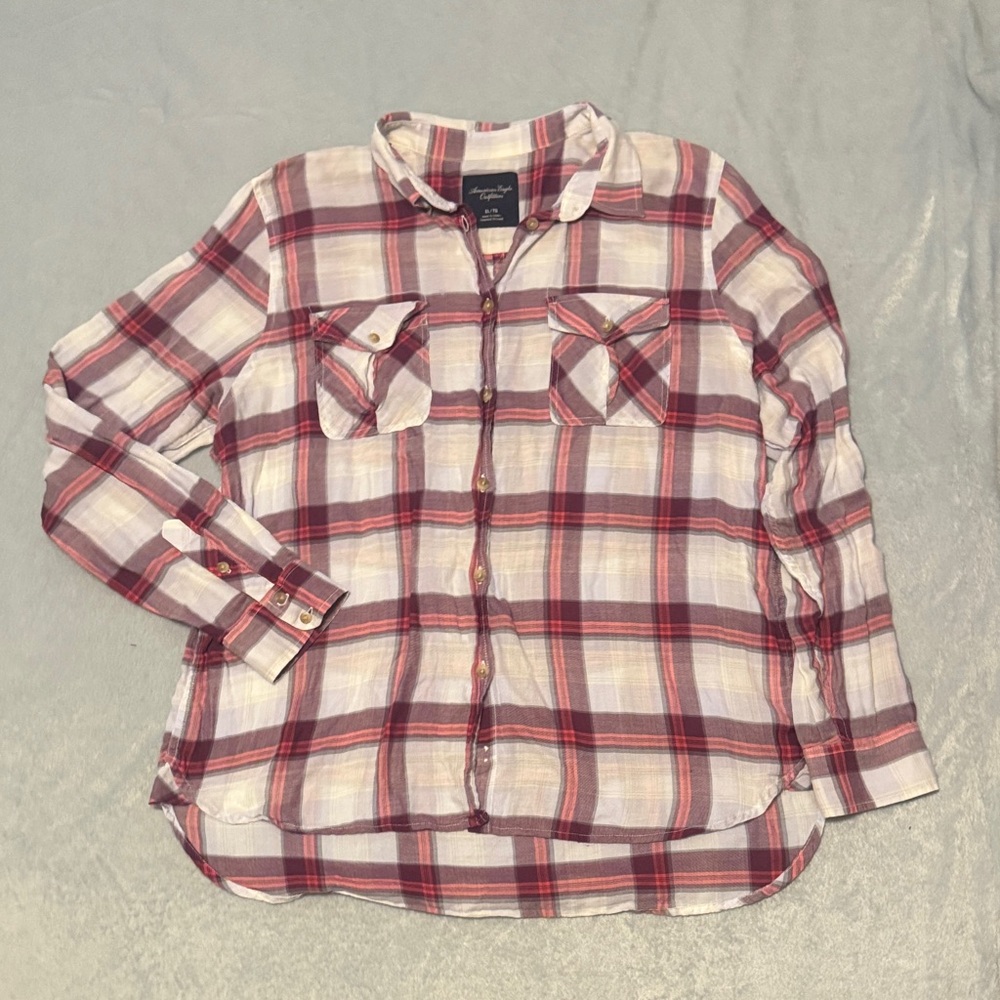 American Eagle Outfitters Red and White Plaid Shirt